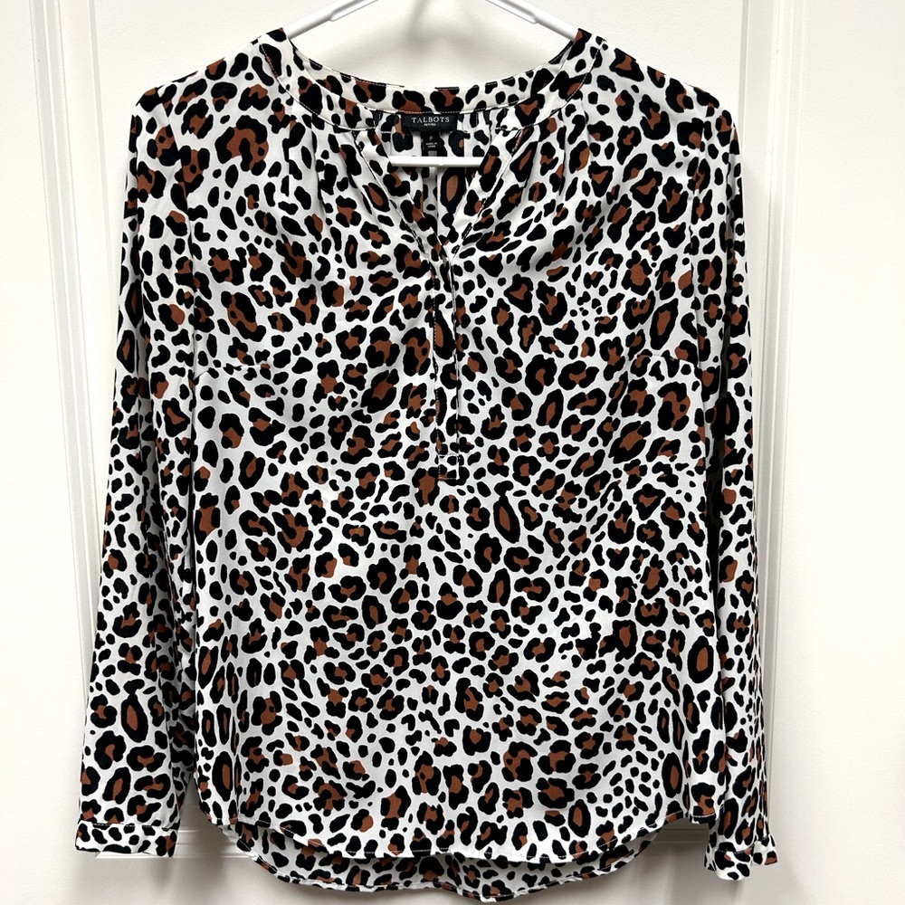 TALBOTS Leopard Print Blouse Petite Small